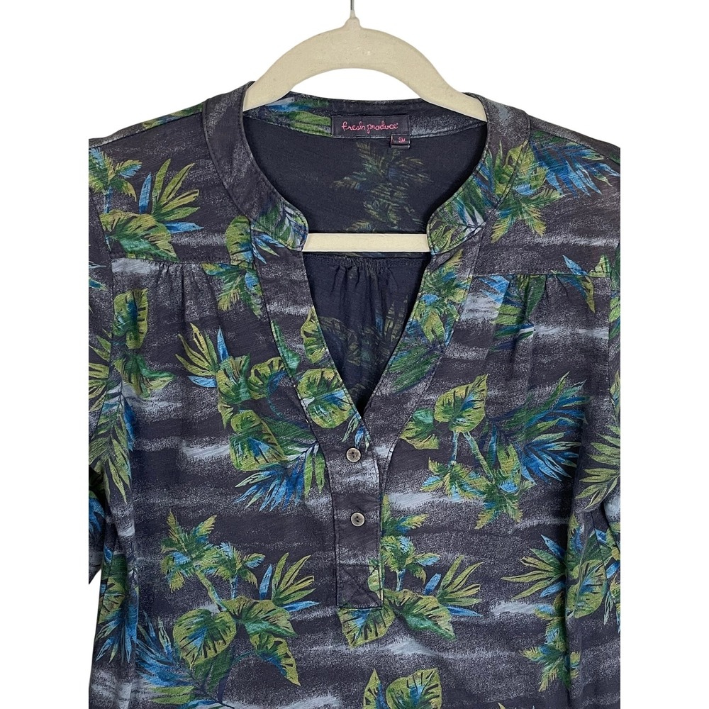 Fresh Produce Womens Tropical Palm Print Slub Cotton 3/4 Sleeve Tunic Top SM USA - Picture 5 of 13